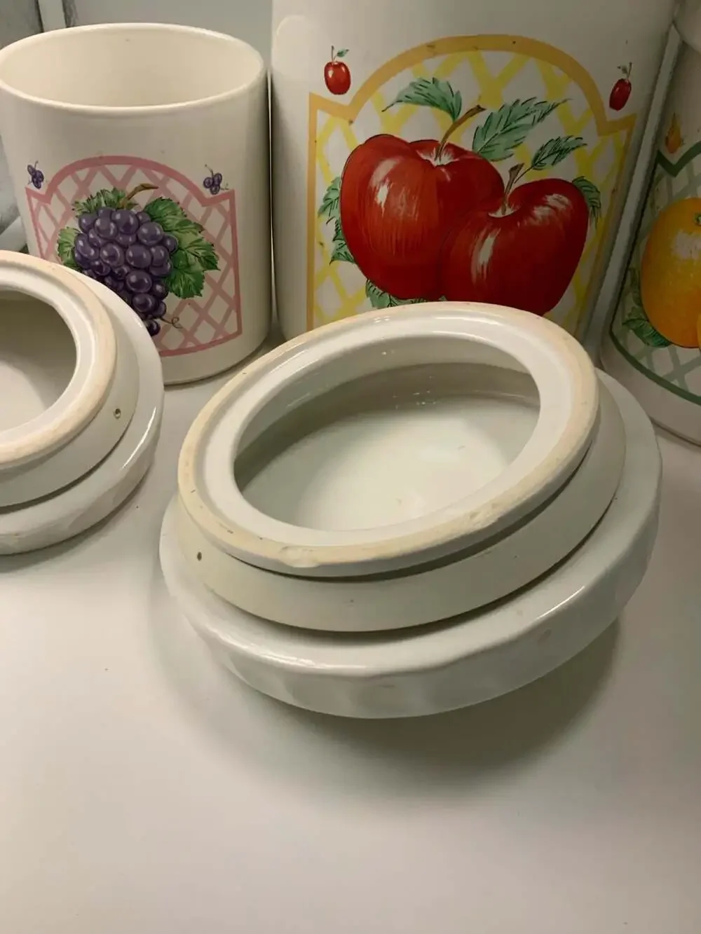 Vintage Himark Taiwan Ceramic Kitchen Canister Set with Fruit Pattern